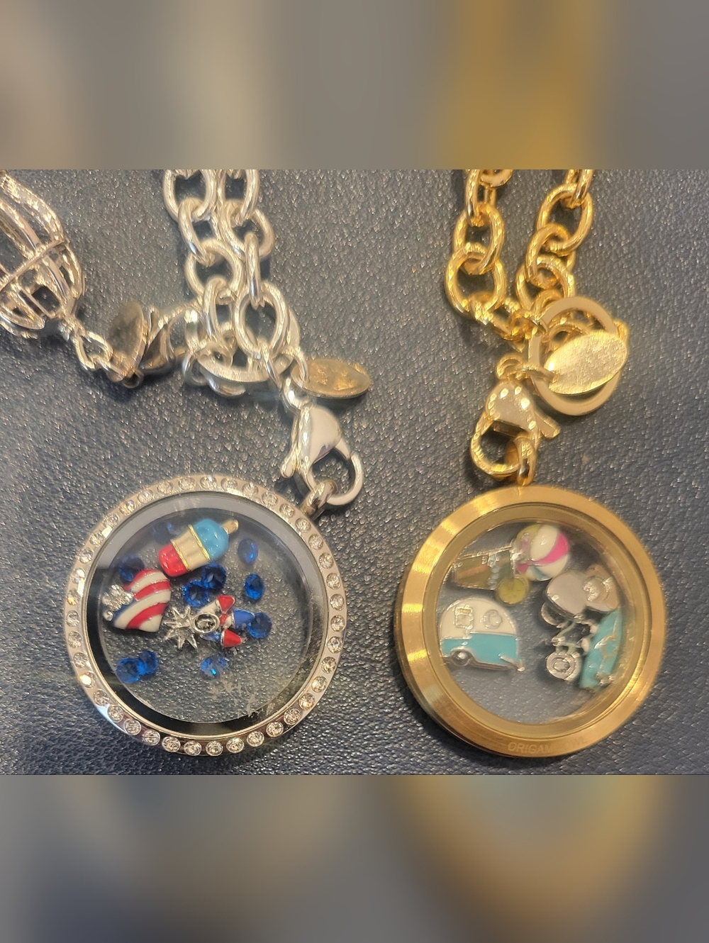 Origami Owl Gold / Silver Necklace, Summer Red White Blue Set of 2